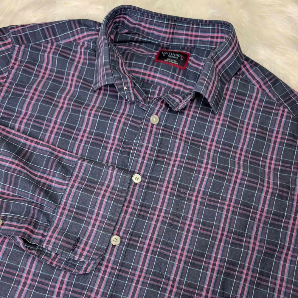 UNTUCKit‎ Sarmassa Button Down Men's Medium Navy Pink Plaid Regular Fit